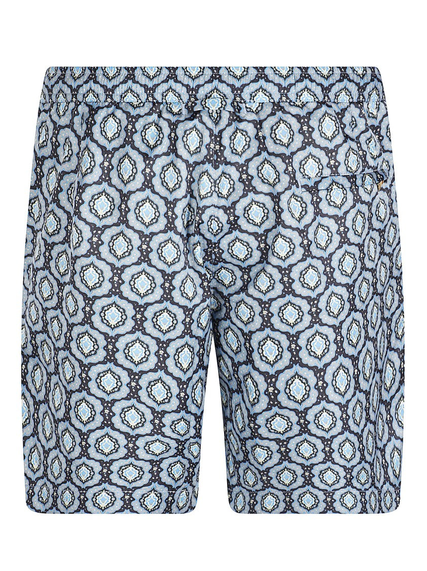 Orlebar Brown Geometric Patterned Blue Shorts With Drawstring Waist