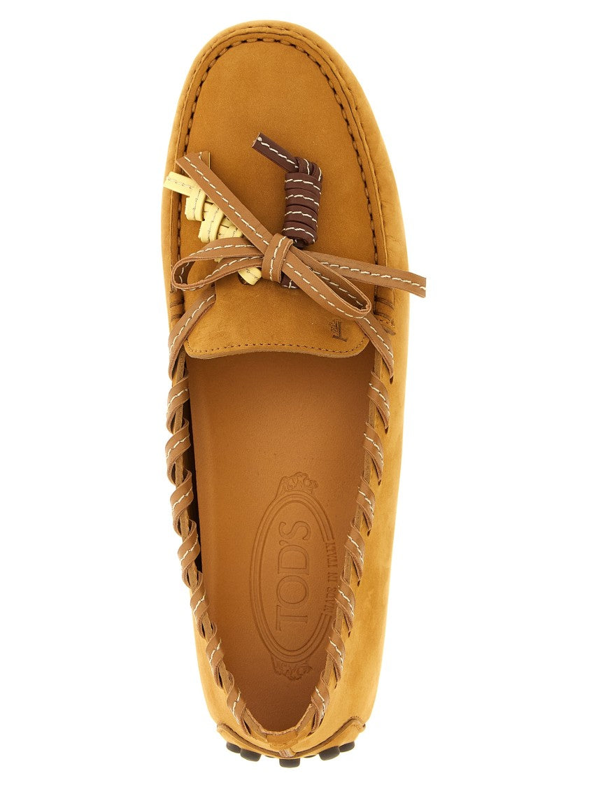 Tod's Nubuck Flats With Woven Leather Detail And Tassels