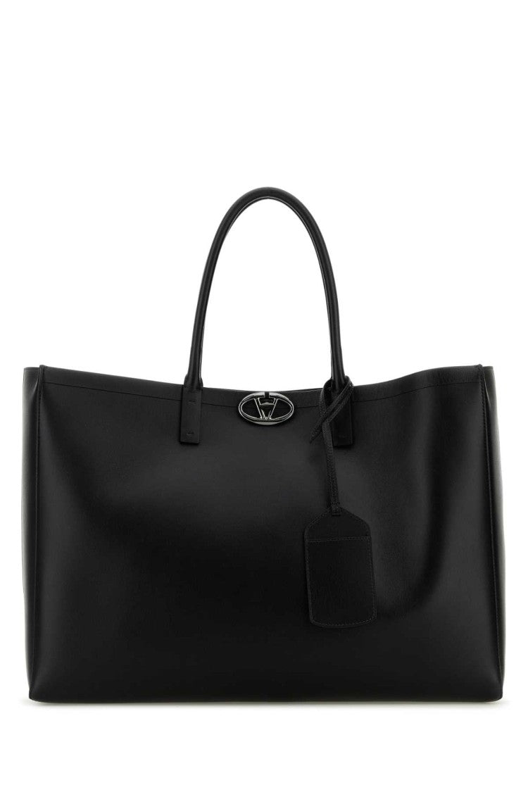 Valentino Garavani Black Leather Vlogo Shopping Bag