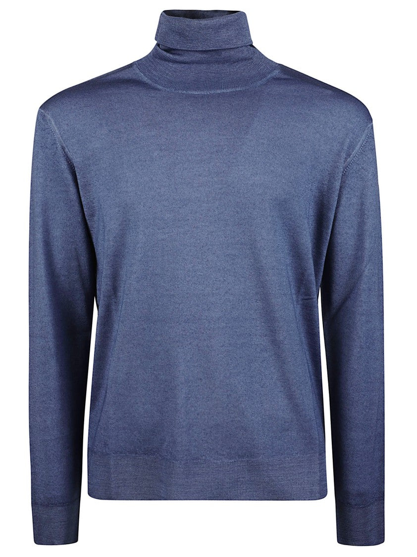 Altea Fine-Knit Blue Virgin Wool Turtleneck Sweater
