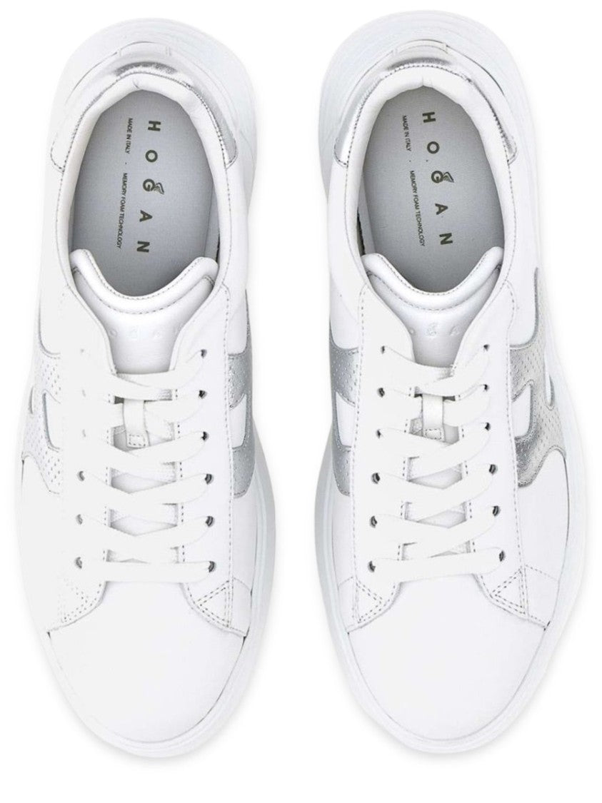 Hogan White Mutton Leather Silver H Sneakers