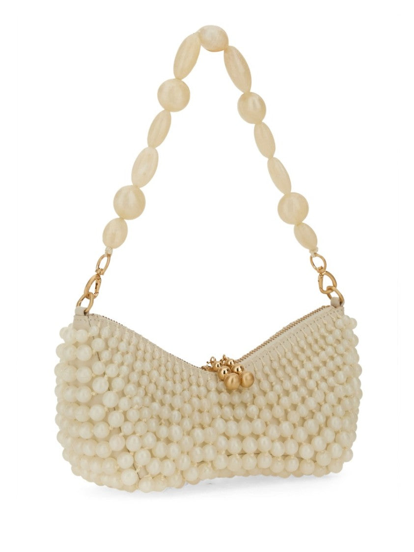 Cult Gaia Neutrals Mercier Beaded Crescent Clutch Bag