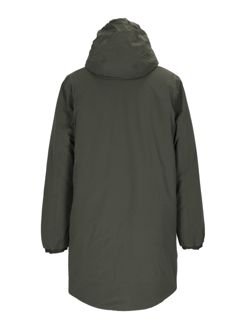 K-Way 3/4 Length Padded Jacket With Hood And Multicolor Stripe Detail