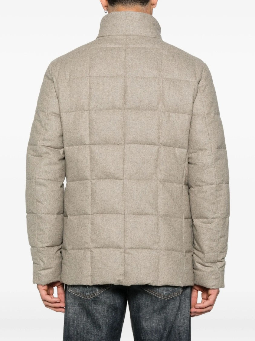 Fay Double-Breasted Quilted Padded Grid Stitch Jacket