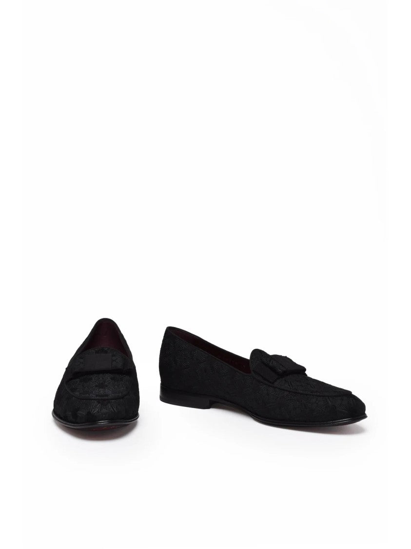Dolce & Gabbana Black Brocade Decorative Strap Loafers