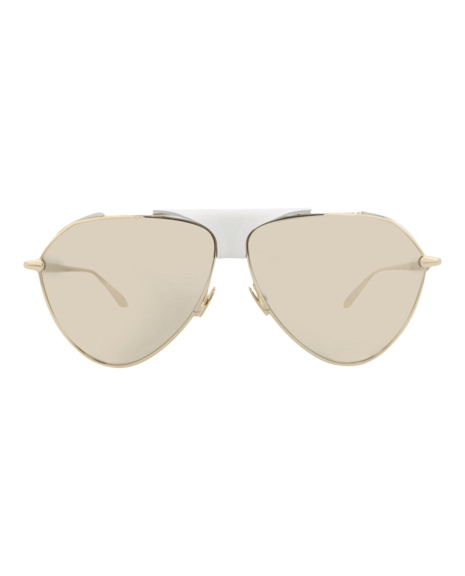 Alaïa Aviator-Frame Metal Sunglasses With Gold Finish And Leather Trim