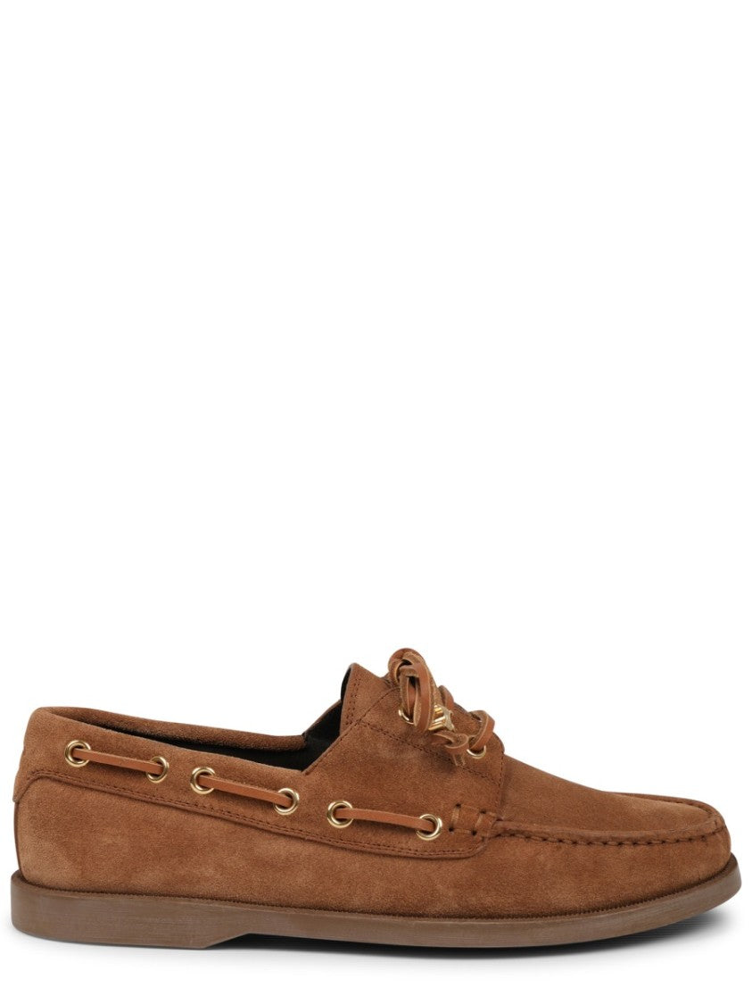 Celine Brown Calf Leather Moccasin Shoes With Decorative Lace