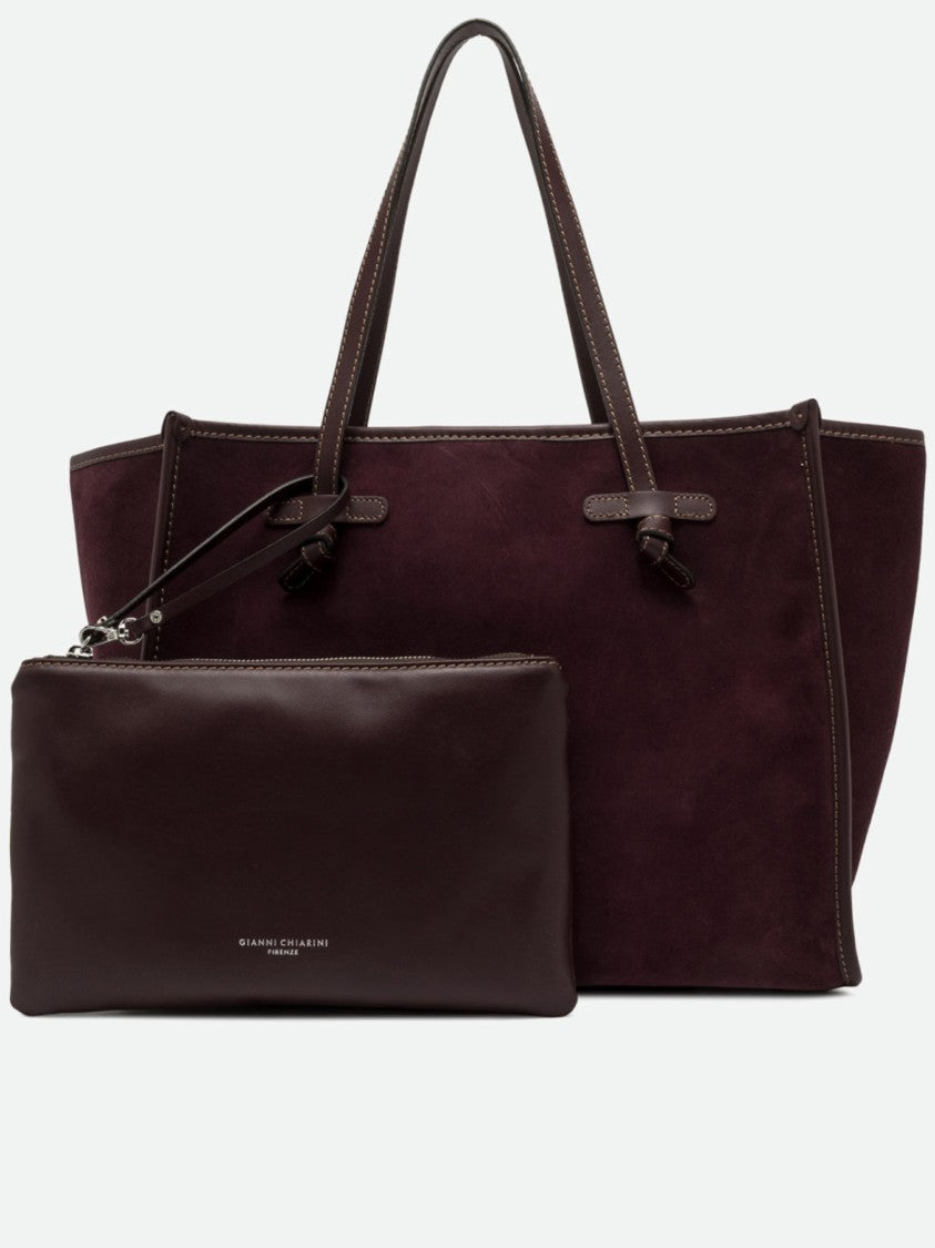 Gianni Chiarini Spacious Burgundy Suede Tote Bag With Smooth Leather Trim