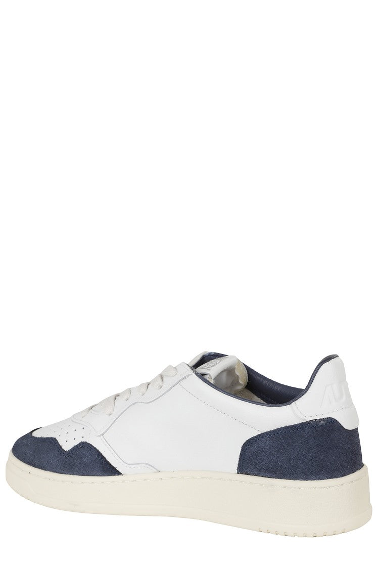 Autry White Blue Medalist Low Suede Inserts Leather Sneakers