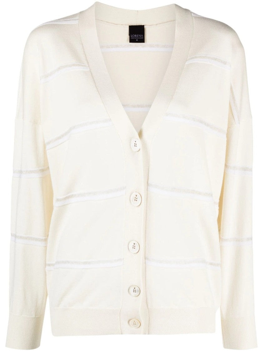 Lorena Antoniazzi White Relaxed Fit V-Neck Cotton-Blend Cardigan