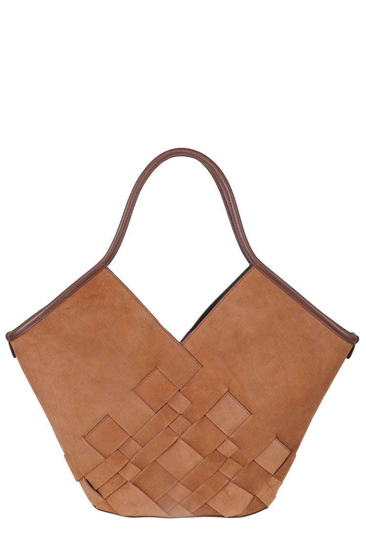 Hereu Brown Coloma Woven Pattern Suede Tote Bag