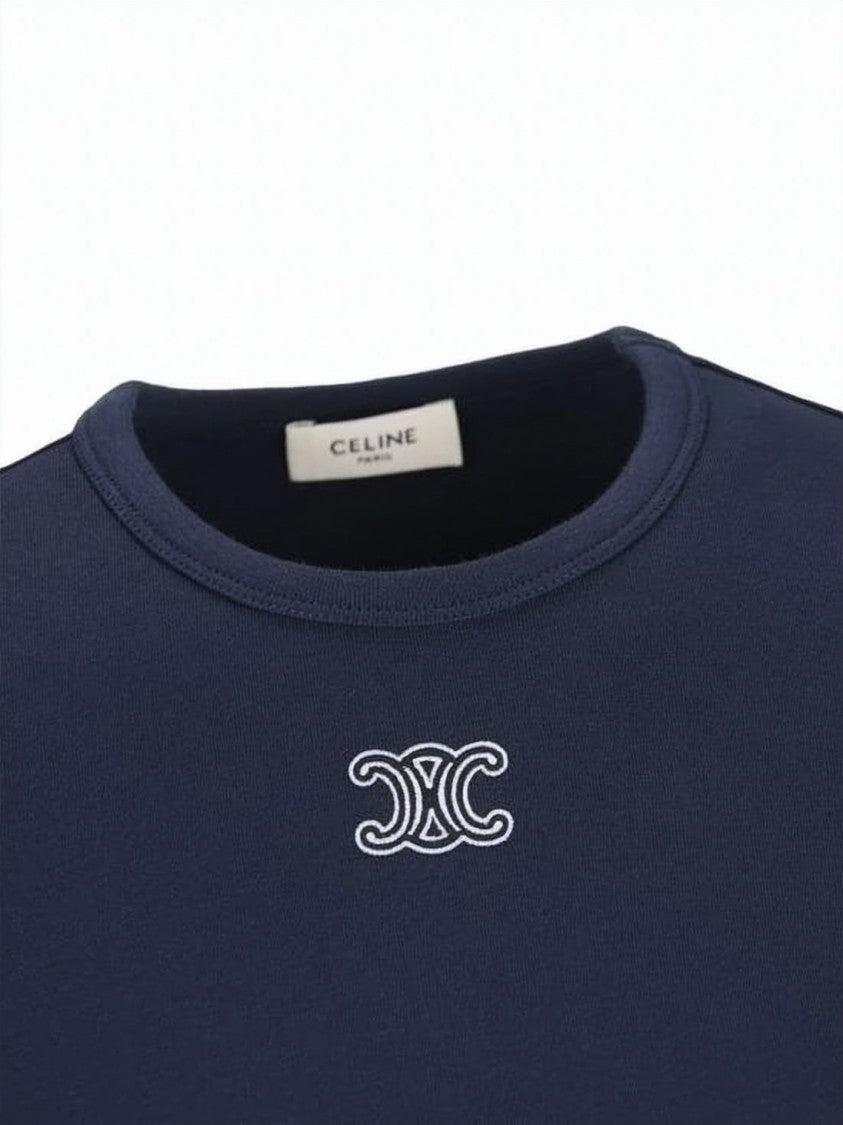 Celine Fitted Short-Sleeve Top With Embroidered Logo Detail