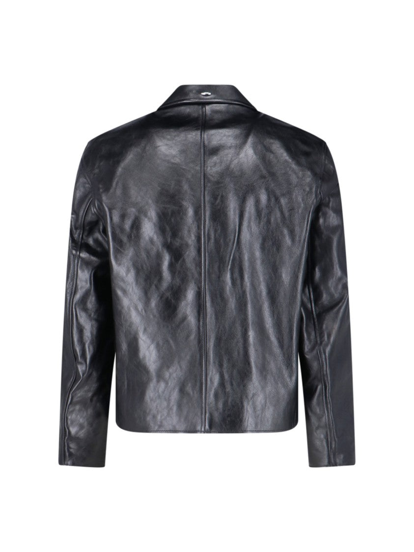 Our Legacy Mini Crinkled Leather Jacket With Classic Collar