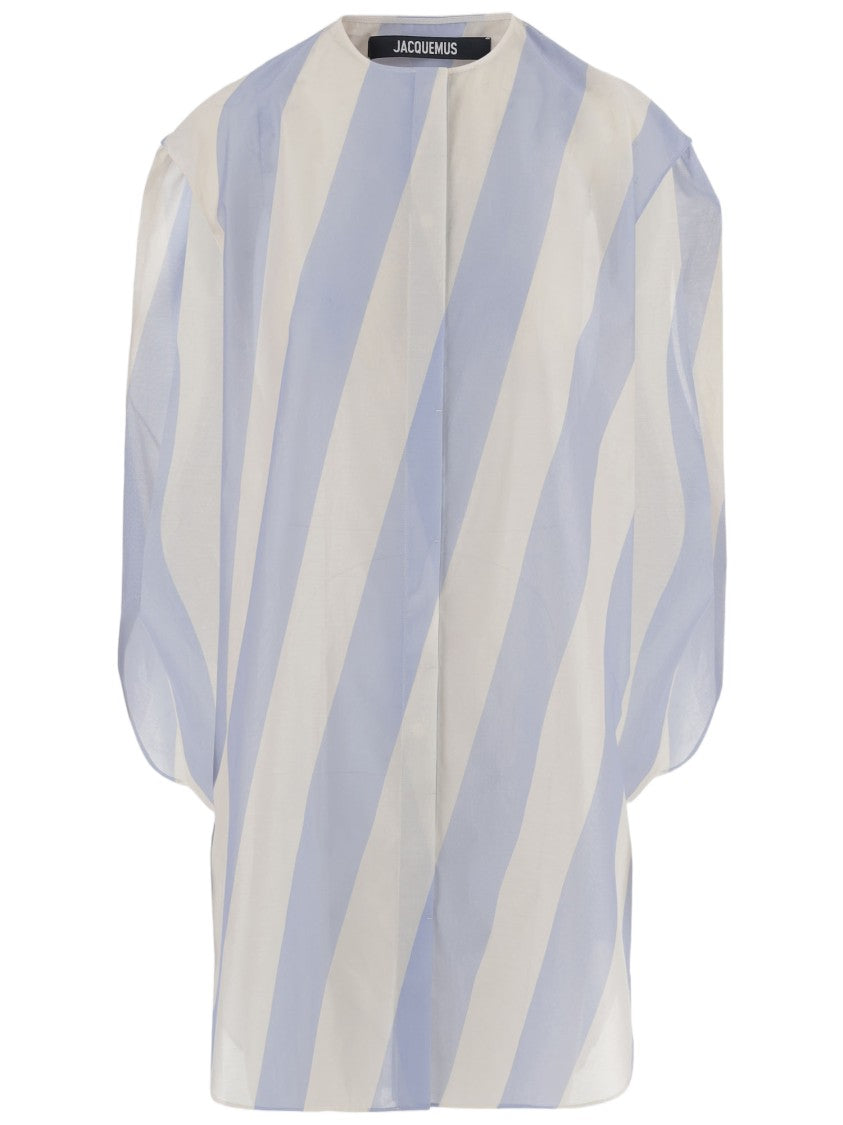 Jacquemus White Light Blue Striped Cotton-Blend Tank Shirt