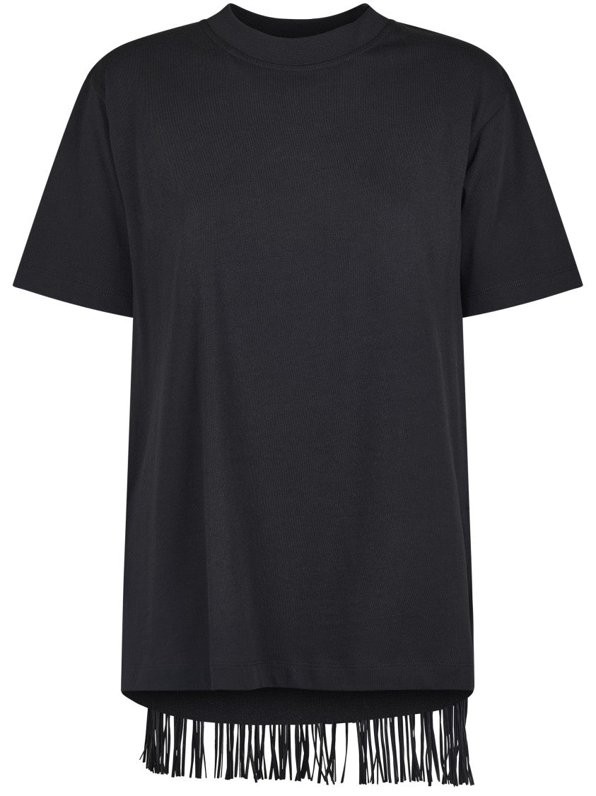 Max Mara Relaxed Fit Black T-Shirt With Cascading Fringe Detail