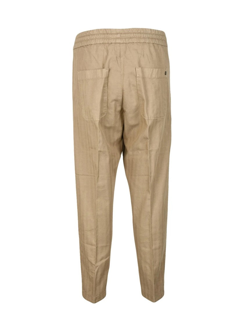 Dondup Yuri Relaxed Fit Cotton Linen Trousers With Elastic Waistband