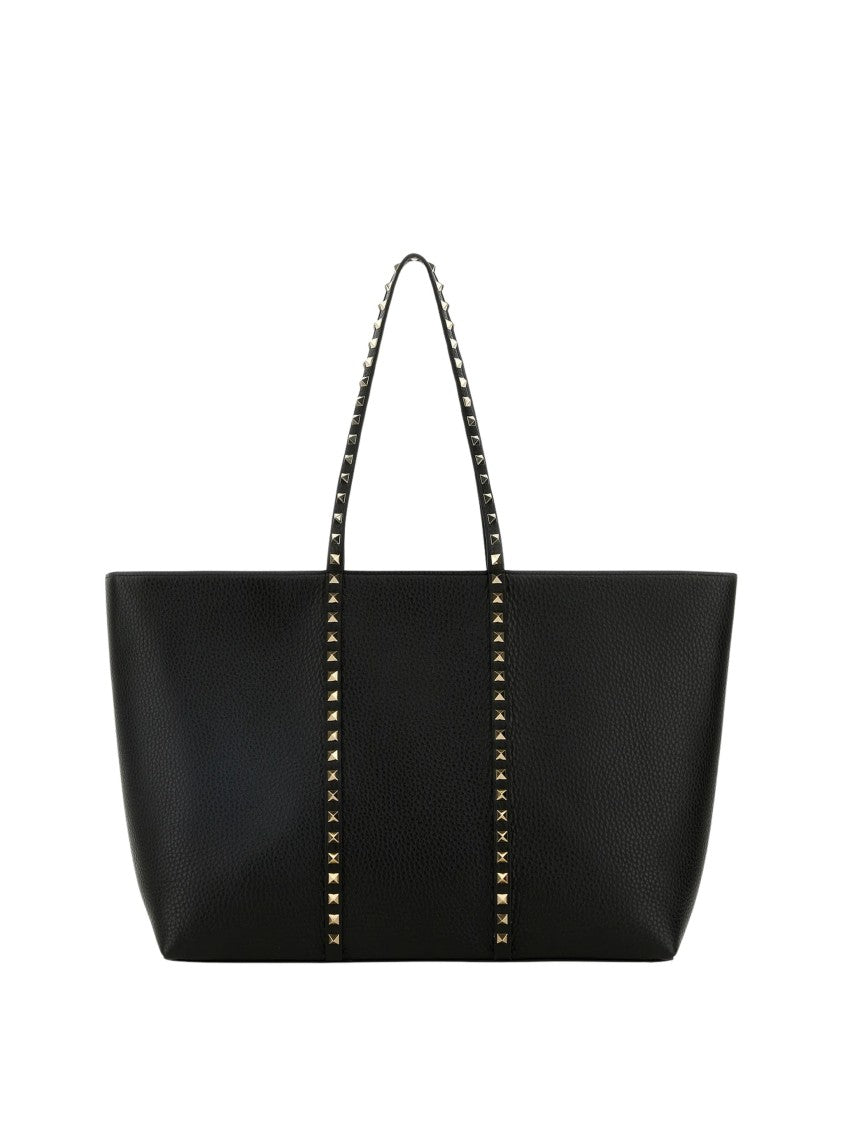 Valentino Large Black Pyramid Stud Leather Tote Bag
