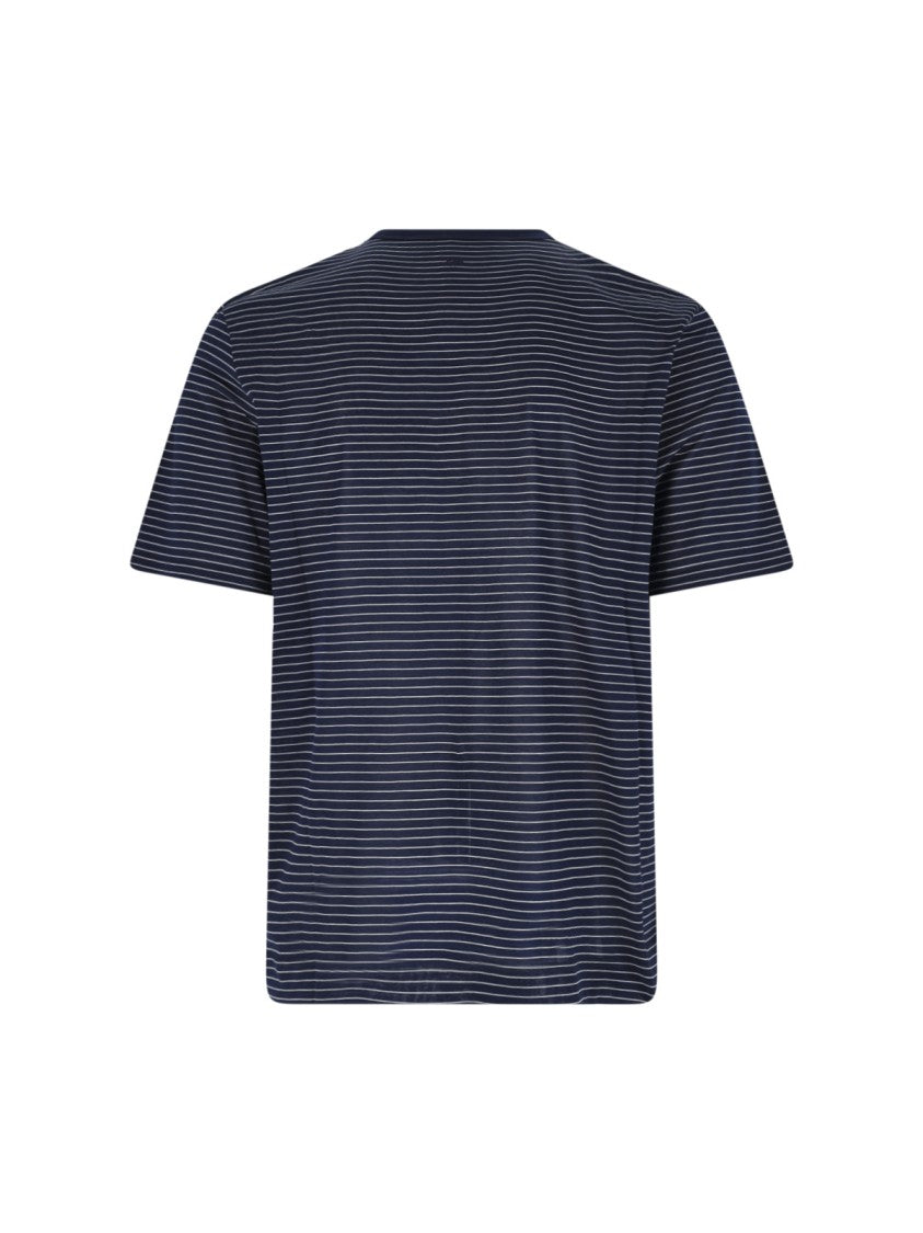 Ami Paris Navy Blue Striped Logo Cotton T-Shirt