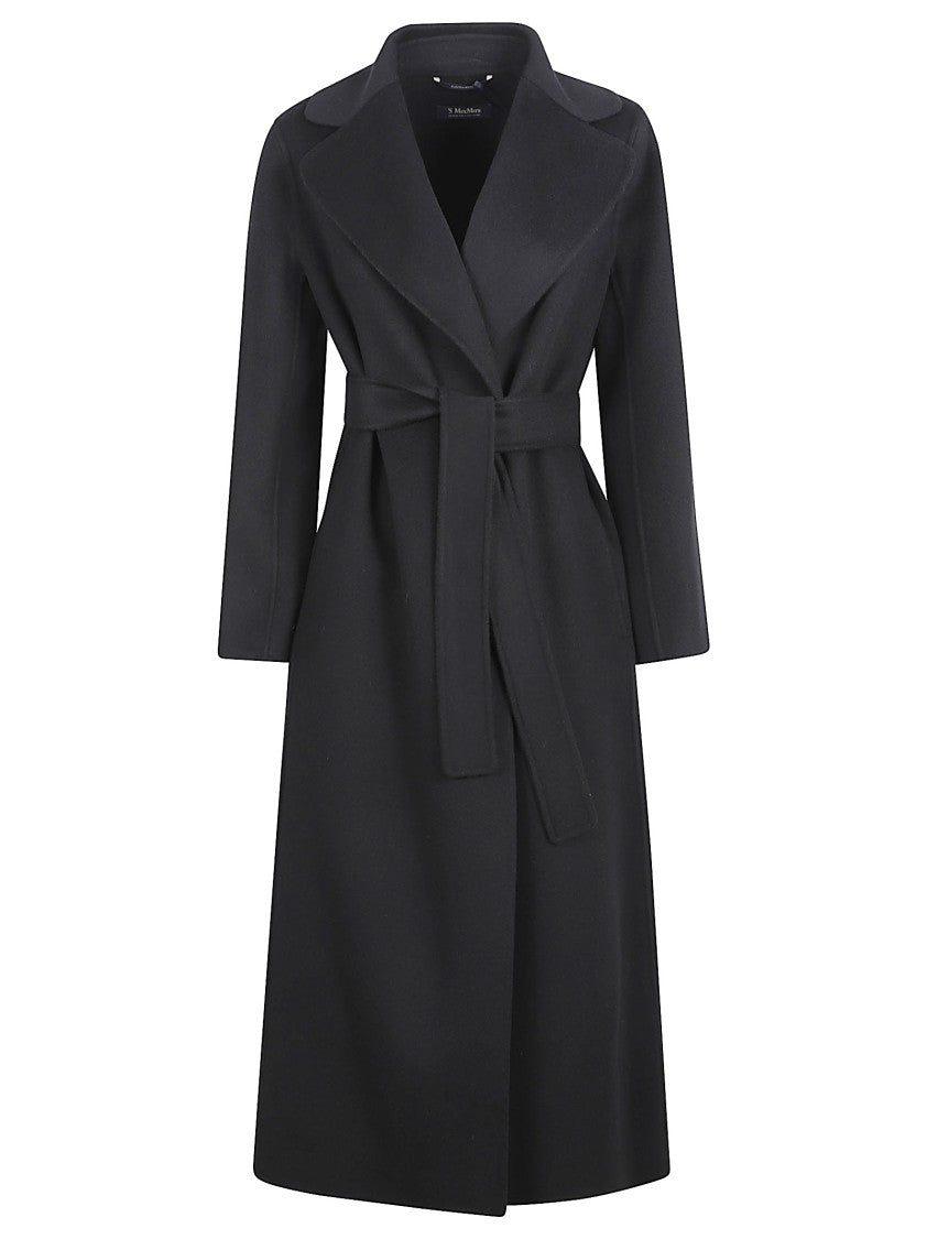 Max Mara Wrap-Style Black Coat With Self-Tie Belt