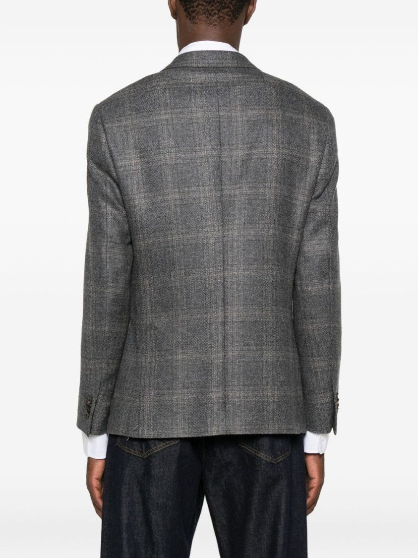Corneliani Tailored Checkered Grey Blazer With Notch Lapels