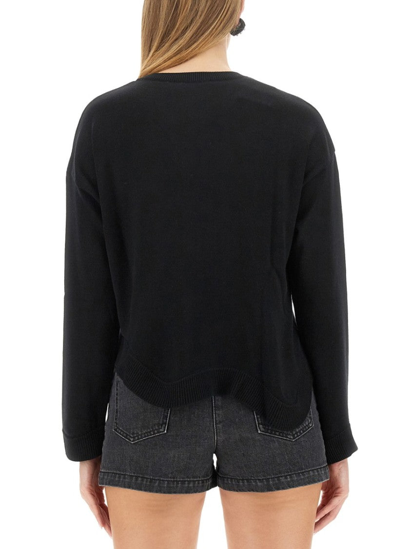 Moschino Cropped Black Wool Jersey Sweater