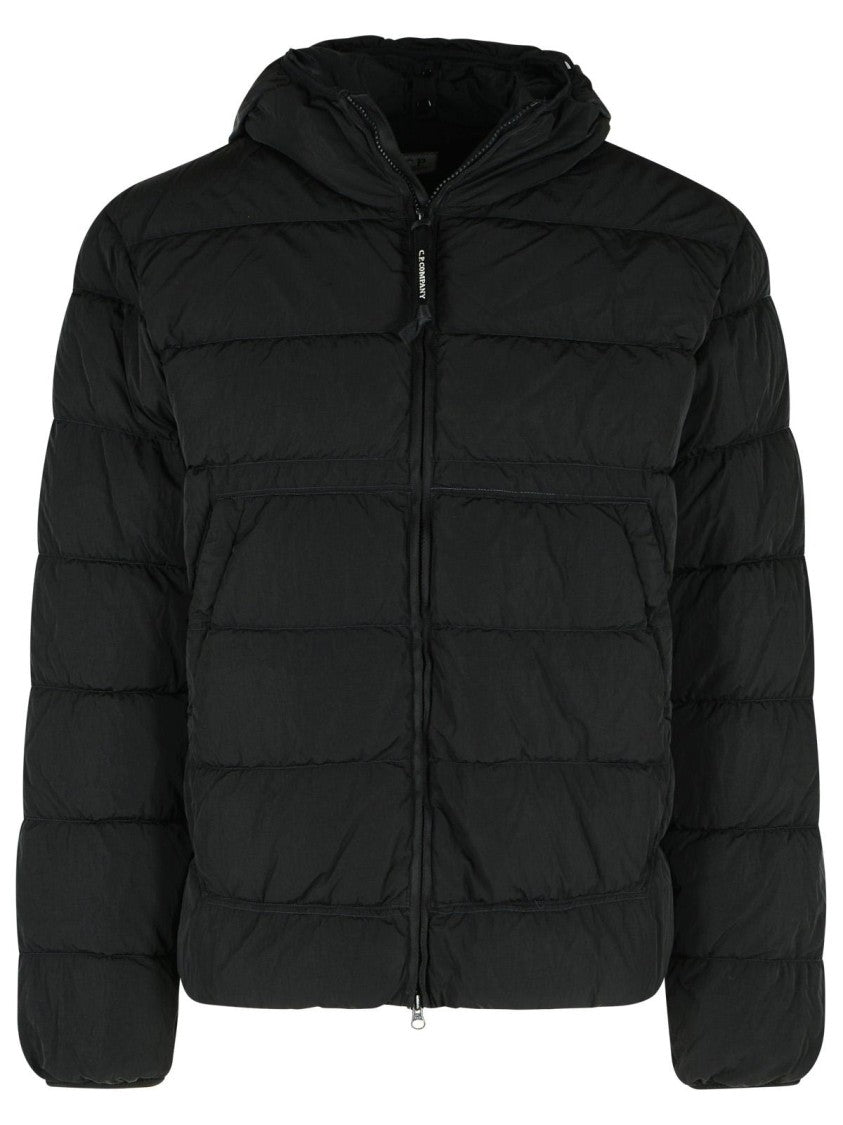 C.P. Company Puffy Black Down Jacket With Integrated Hood And Glasses