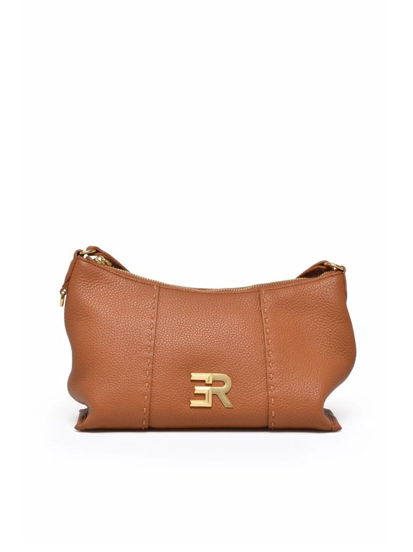 Ermanno Firenze Arabella Shoulder Bag In Textured Cognac Leather With Gold Accents