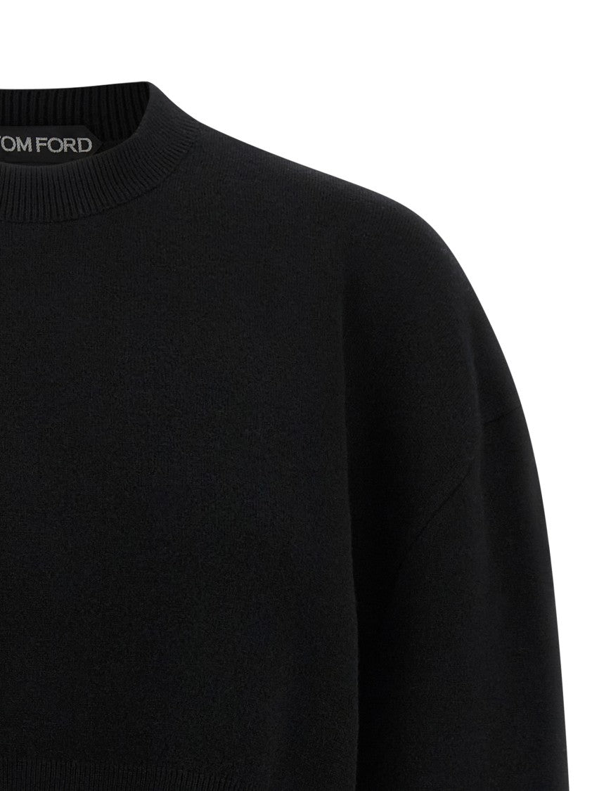 Tom Ford Cropped Black Sweatshirt With Balloon Sleeves And Modern Silhouette