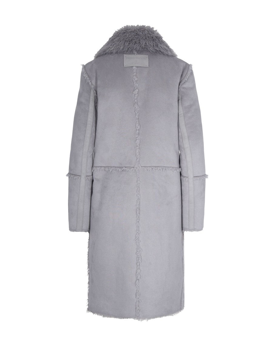 Patrizia Pepe Reversible Fluffy Coat In Gray