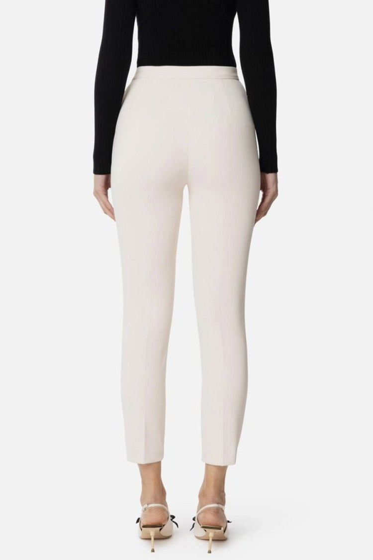 Elisabetta Franchi Cream Slim-Fit Polyester-Blend Crêpe Flap Pocket Pants