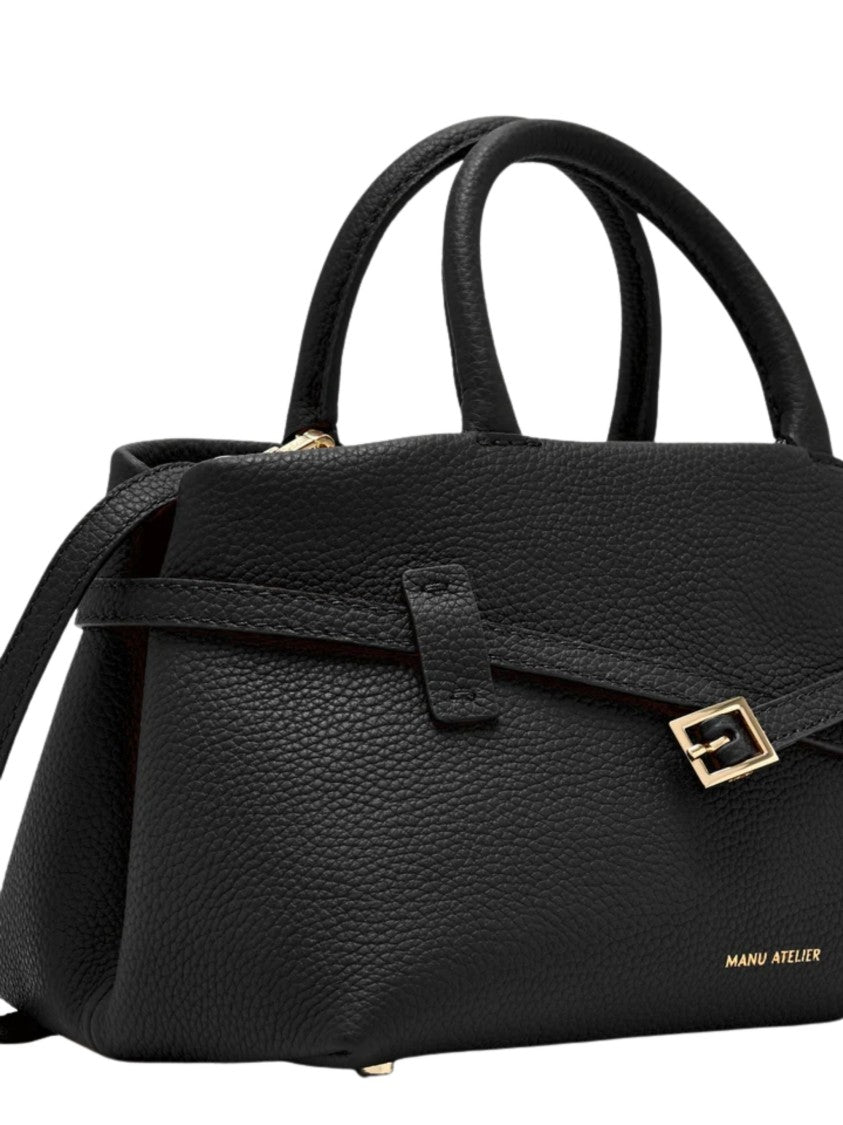 Manu Atelier Black Le Cambon 25 Hammered Leather Shoulder Bag
