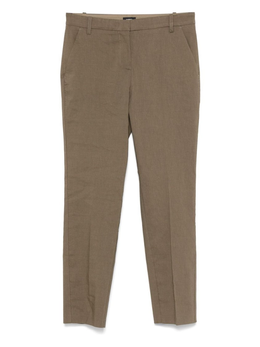 Pinko Tailored Green Trousers With Mid-Rise Waist