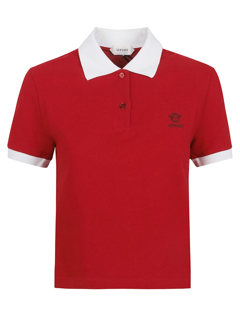 Versace Cropped Polo Shirt With Contrast Collar And Logo Detail