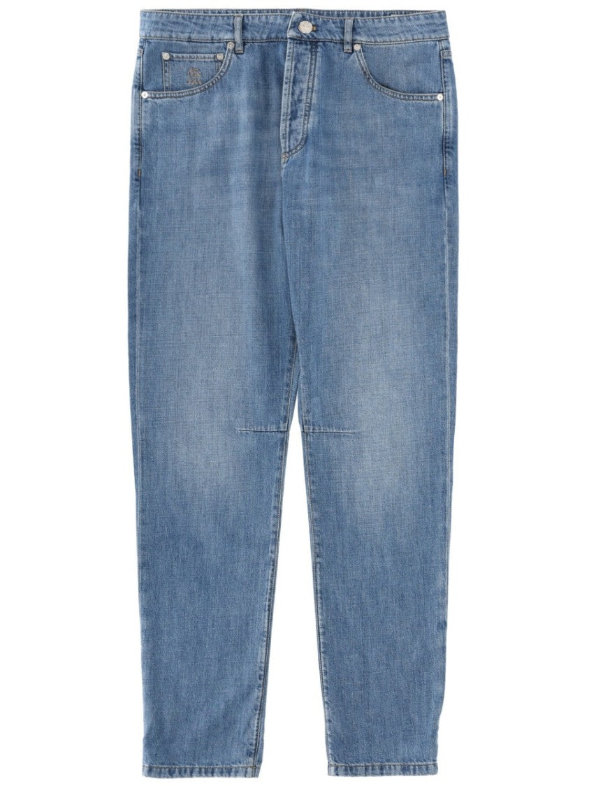 Brunello Cucinelli Light Blue Straight-Leg Denim Jeans With Five-Pocket Design