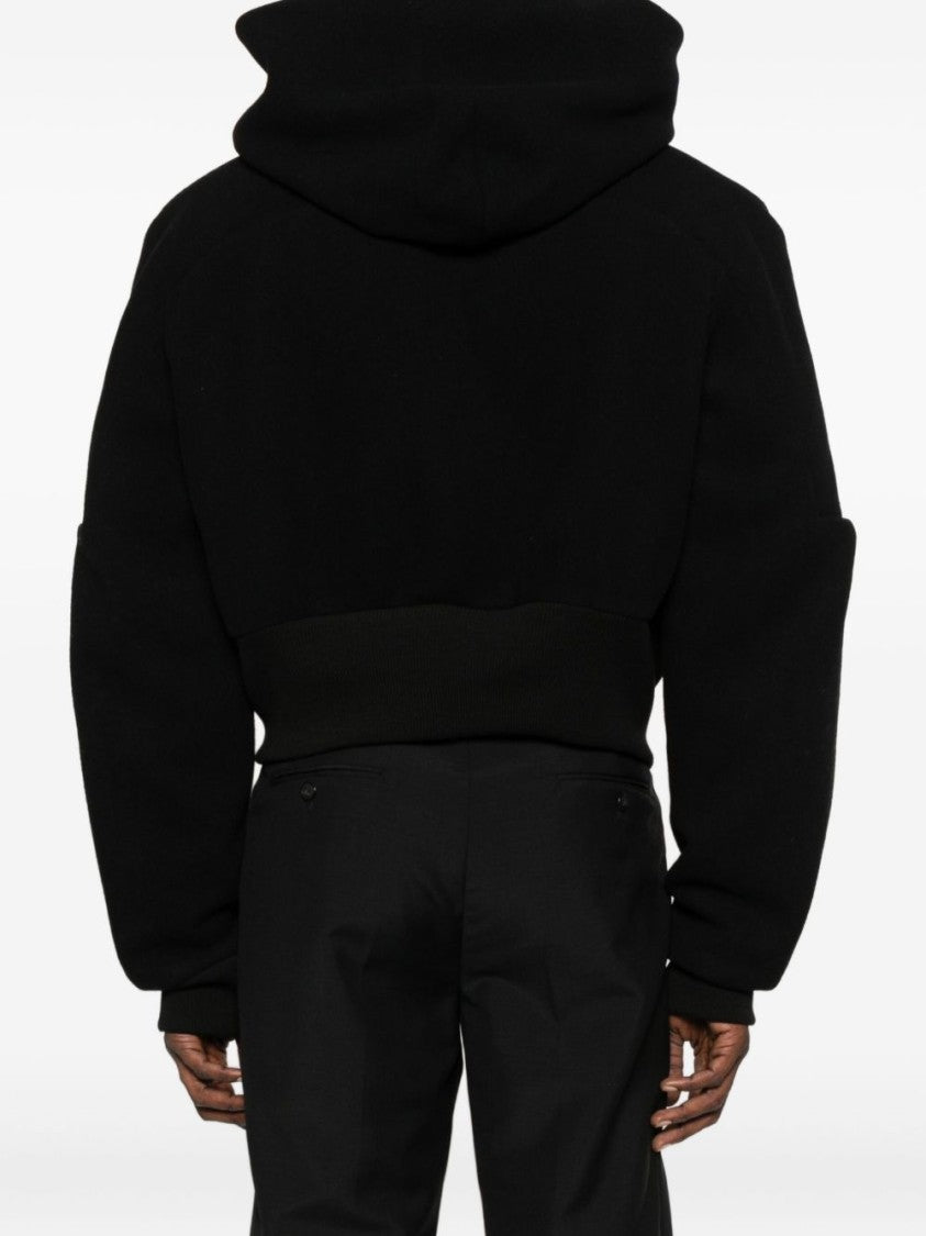 Rick Owens Cropped Black Coat With Oversized Collar