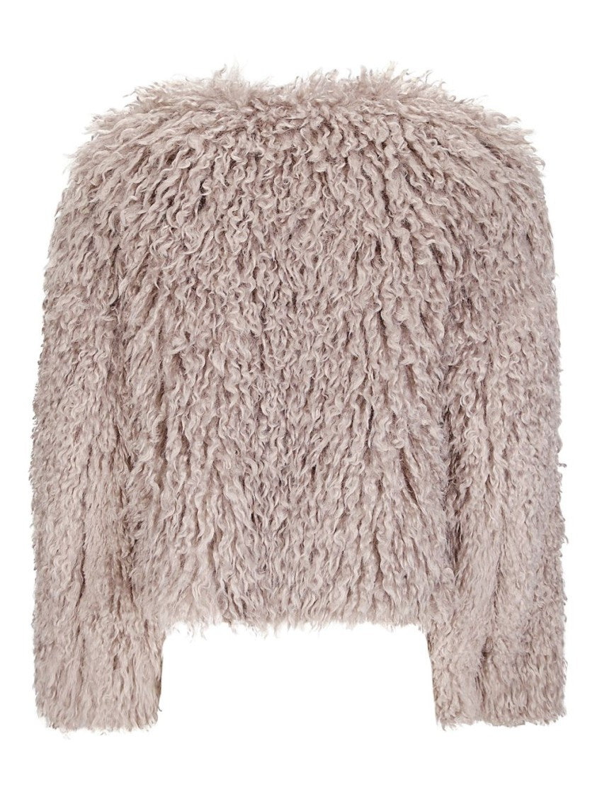 Tagliatore Cropped Textured Coat With Fluffy Faux Fur Exterior