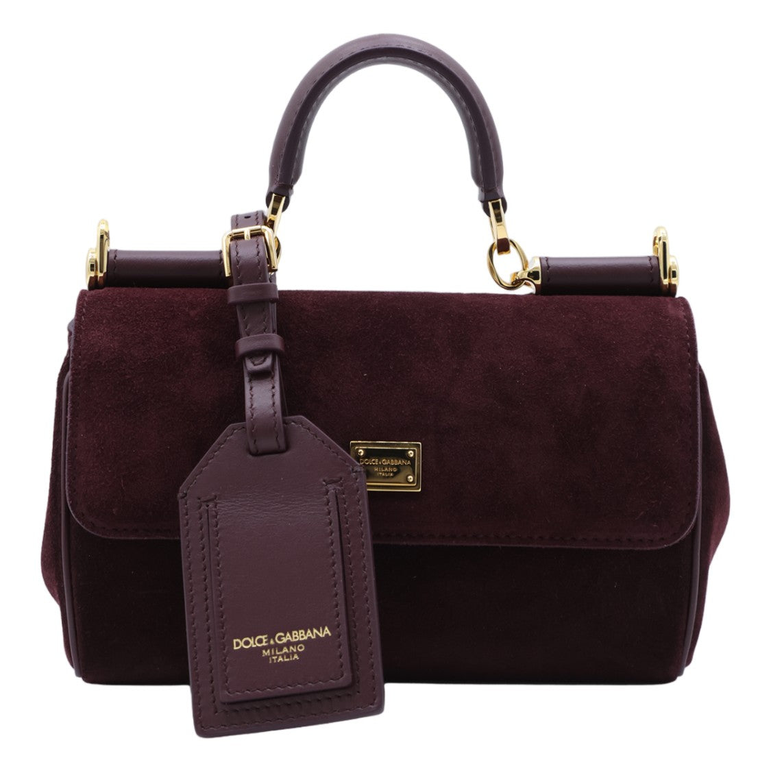 Dolce & Gabbana Structured Handbag In Deep Burgundy Suede With Leather Accents