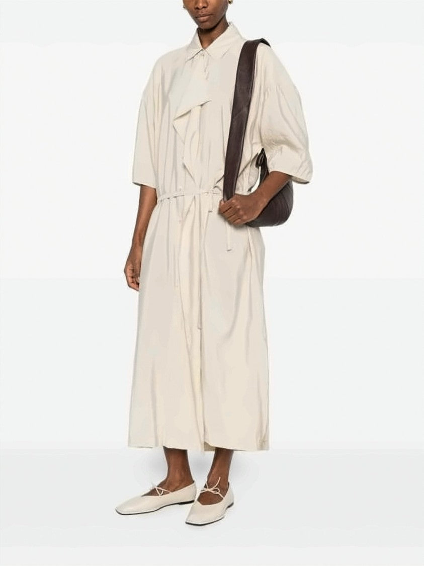 Lemaire Asymmetrical Silk Blend Midi Dress With Puffed Sleeves