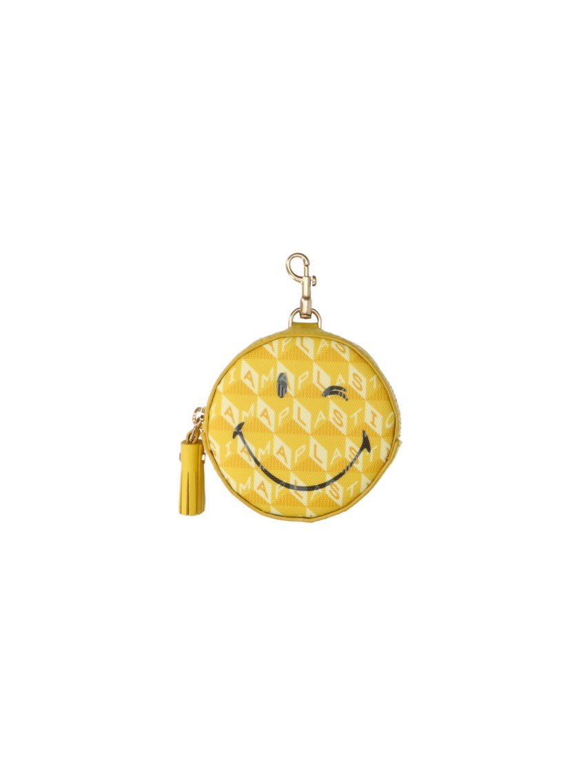 Anya Hindmarch Wink Yellow Calfskin Zip Keychain Pouch