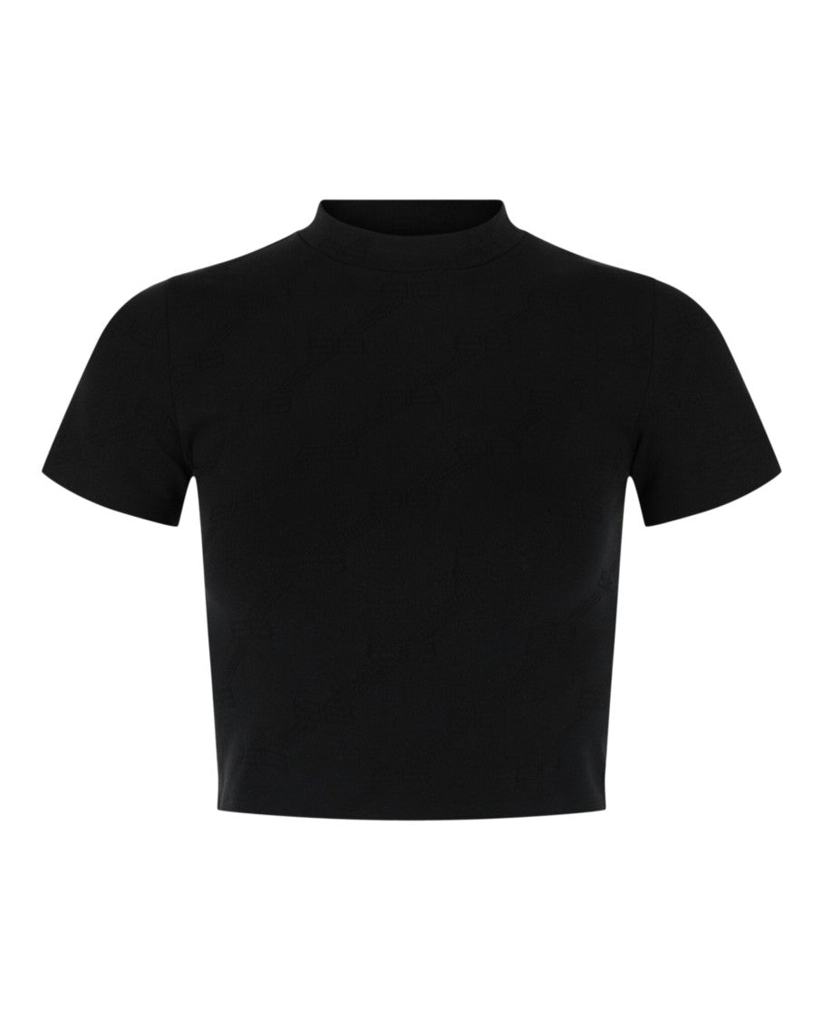Balenciaga Mock-Neck Fitted Cropped Top With Diagonal Pattern