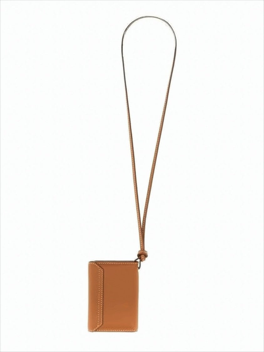 Jacquemus Brown Leather Card Wallet With Snap Closure And Detachable Strap