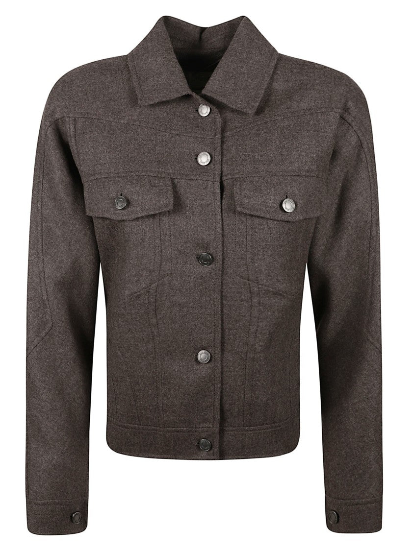 Max Mara Structured Brown Jacket With Classic Collar And Flap Pockets