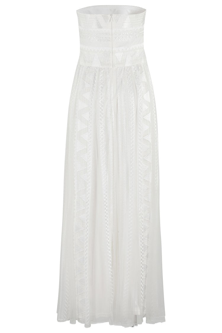 Ermanno Firenze Sleeveless Flared Tulle Dress With Tone-On-Tone Embroidery