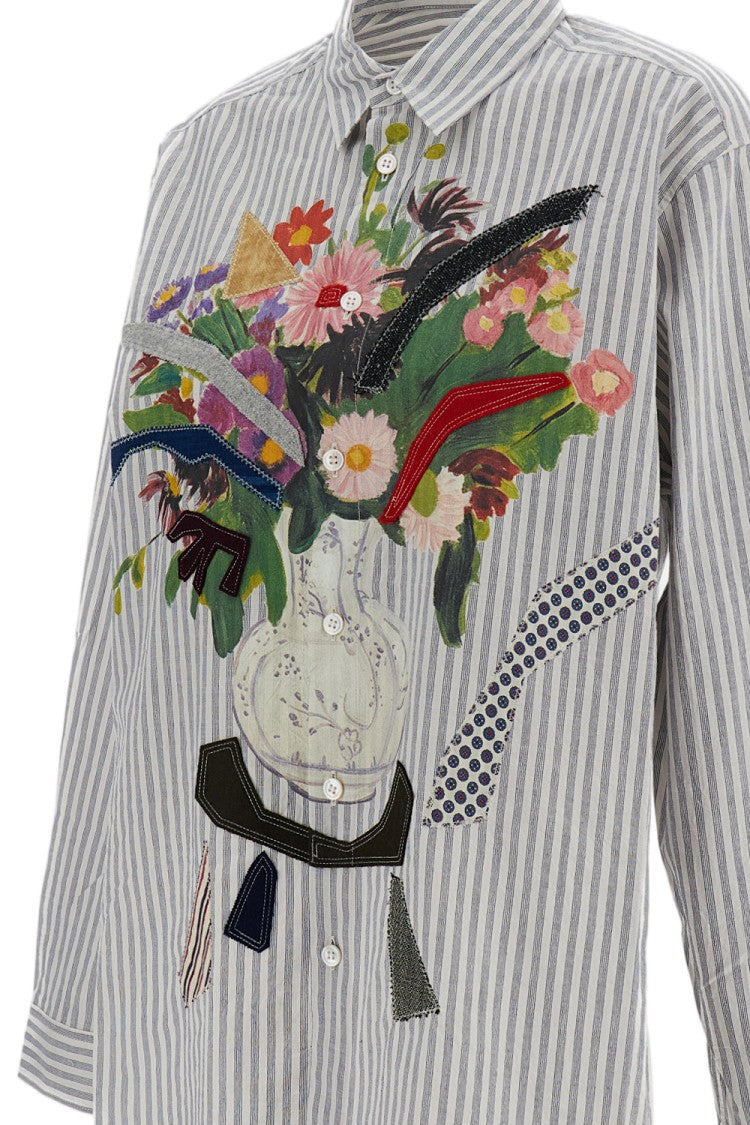 Khoki Multicolor Floral Embroidered Striped Cotton Shirt