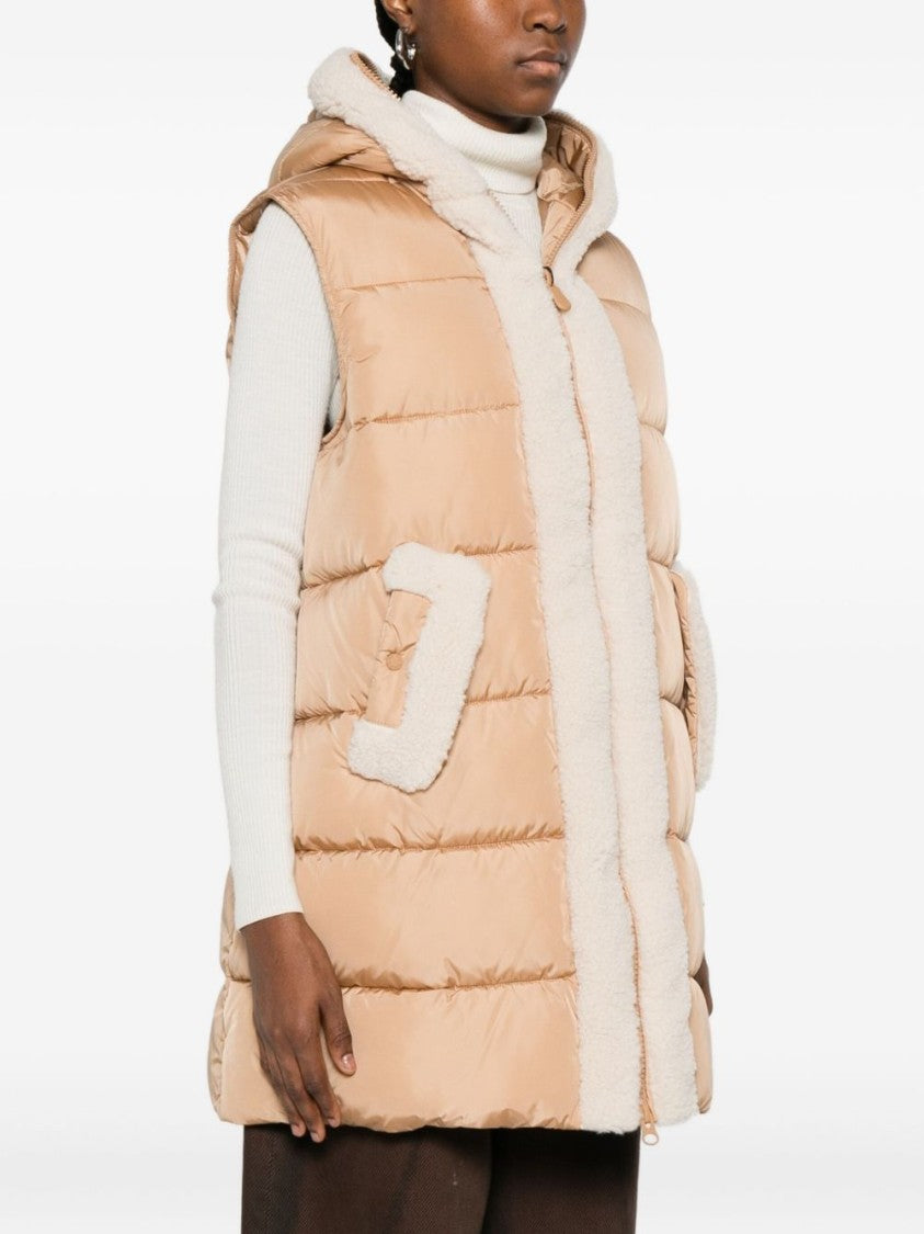 Save The Duck Sleeveless Padded Vest With Shearling Trim And Hood