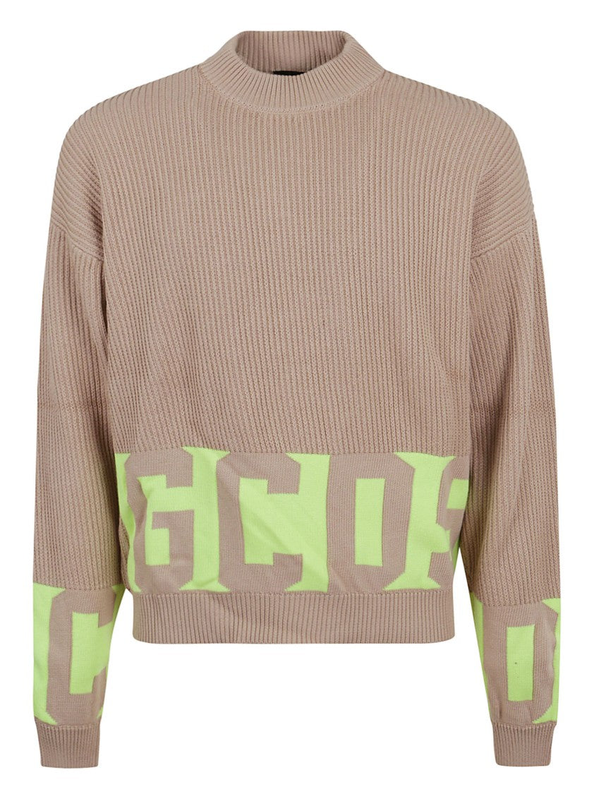Gcds Brown Cotton Sweater With Bold Logo Accents And Comfortable Fit