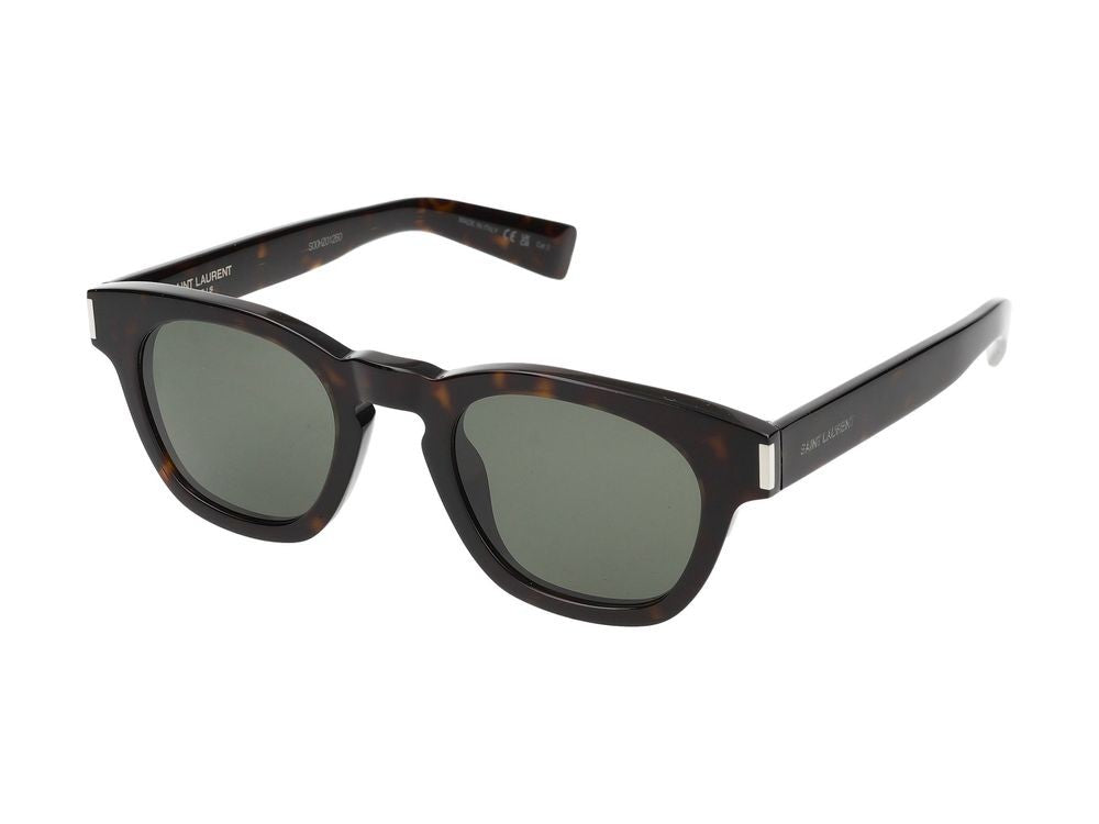 Saint Laurent Classic Square Frame Havana Sunglasses With Silver-Tone Accents