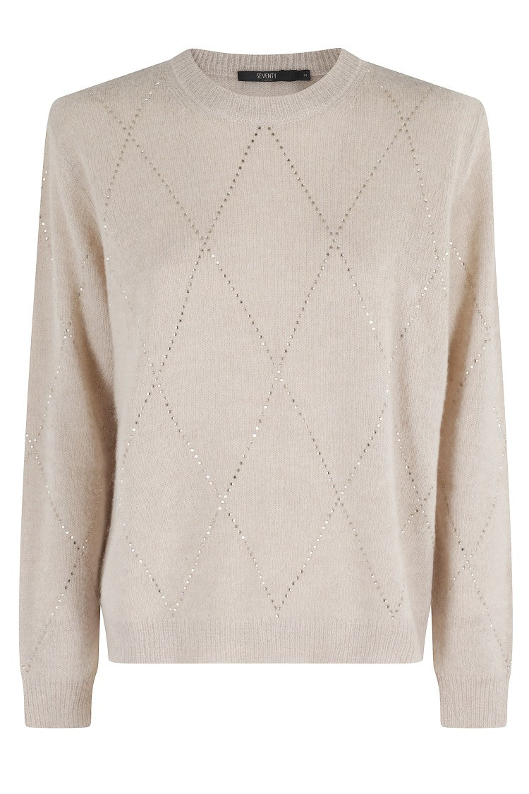 Seventy Beige Knit Sweater With Strass Embellishments