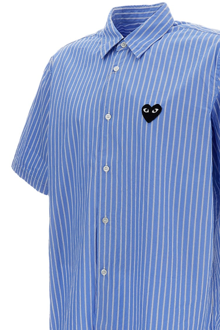 Comme Des Garçons Blue Vertical Stripe Short-Sleeve Cotton Shirt