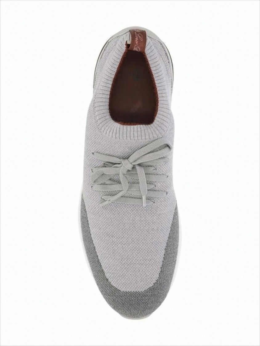 Loro Piana Knitted Low-Profile Sneakers With Leather Detail